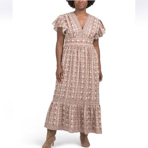 Max Studio V-Neck Flutter Sleeve Maxi Dress